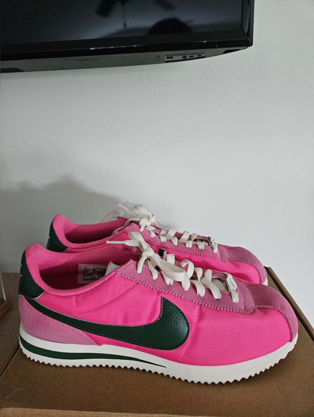 Women's Nike Cortez sneakers, pink and green, size 9.5, NWT